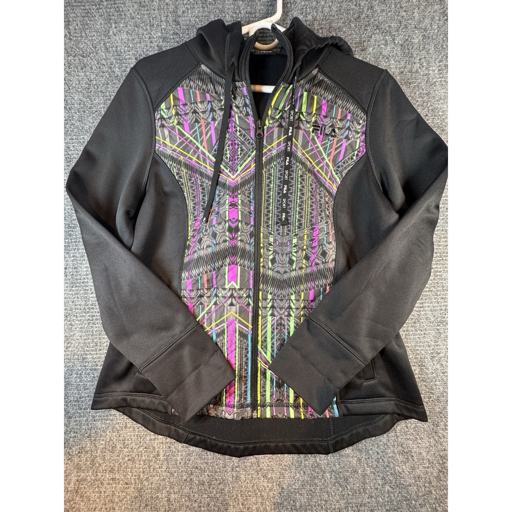 FILA SPORT Runswift Colorful Printed Microfleece Cozy Jacket Hoodie Coat, Size L